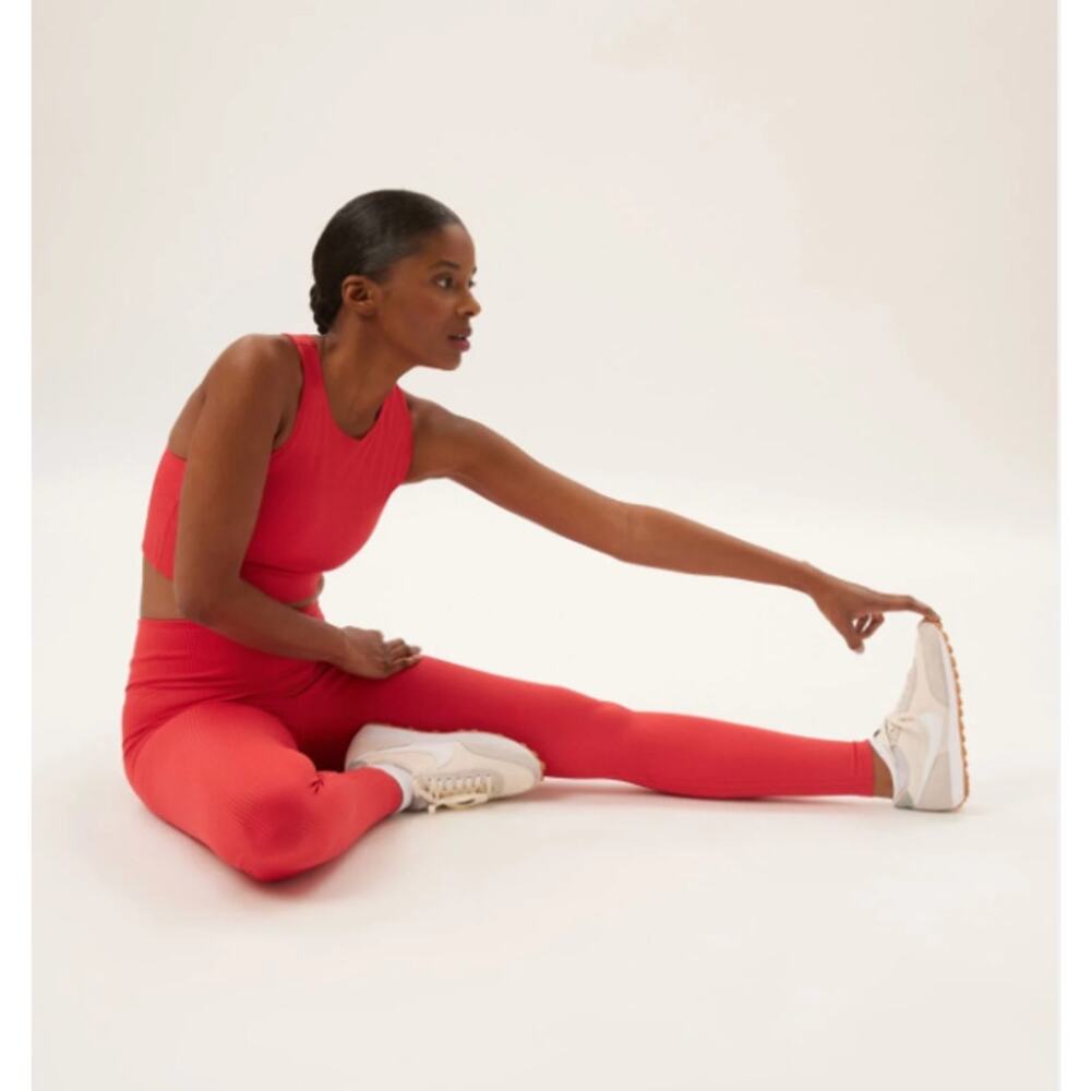 Girlfriend Collective Ribbed High Rise‎ Leggings Red Scarlet Cropped XS